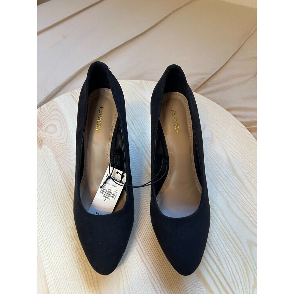 Express Black Faux Suede Pointed Toe Heels - Size 7